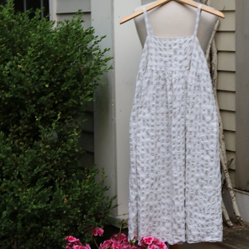 Madewell Grey White Seersucker Gingham Stretch Cotton Cami Midi Sundress Sz XSP